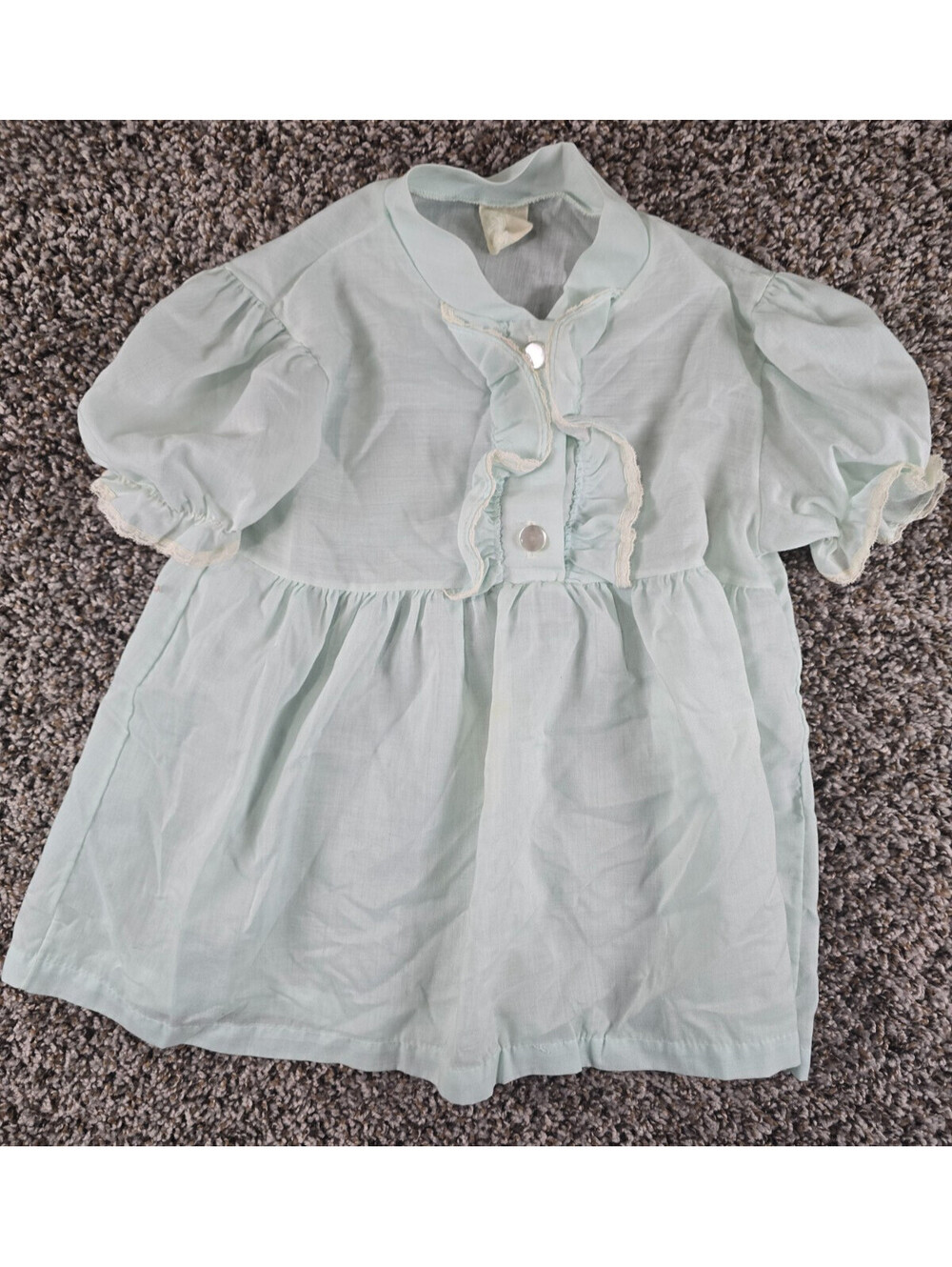 Vintage 1950s Baby Girls Sz 3-6M Short Sleeve Cotton Dress Light Blue Ruffled